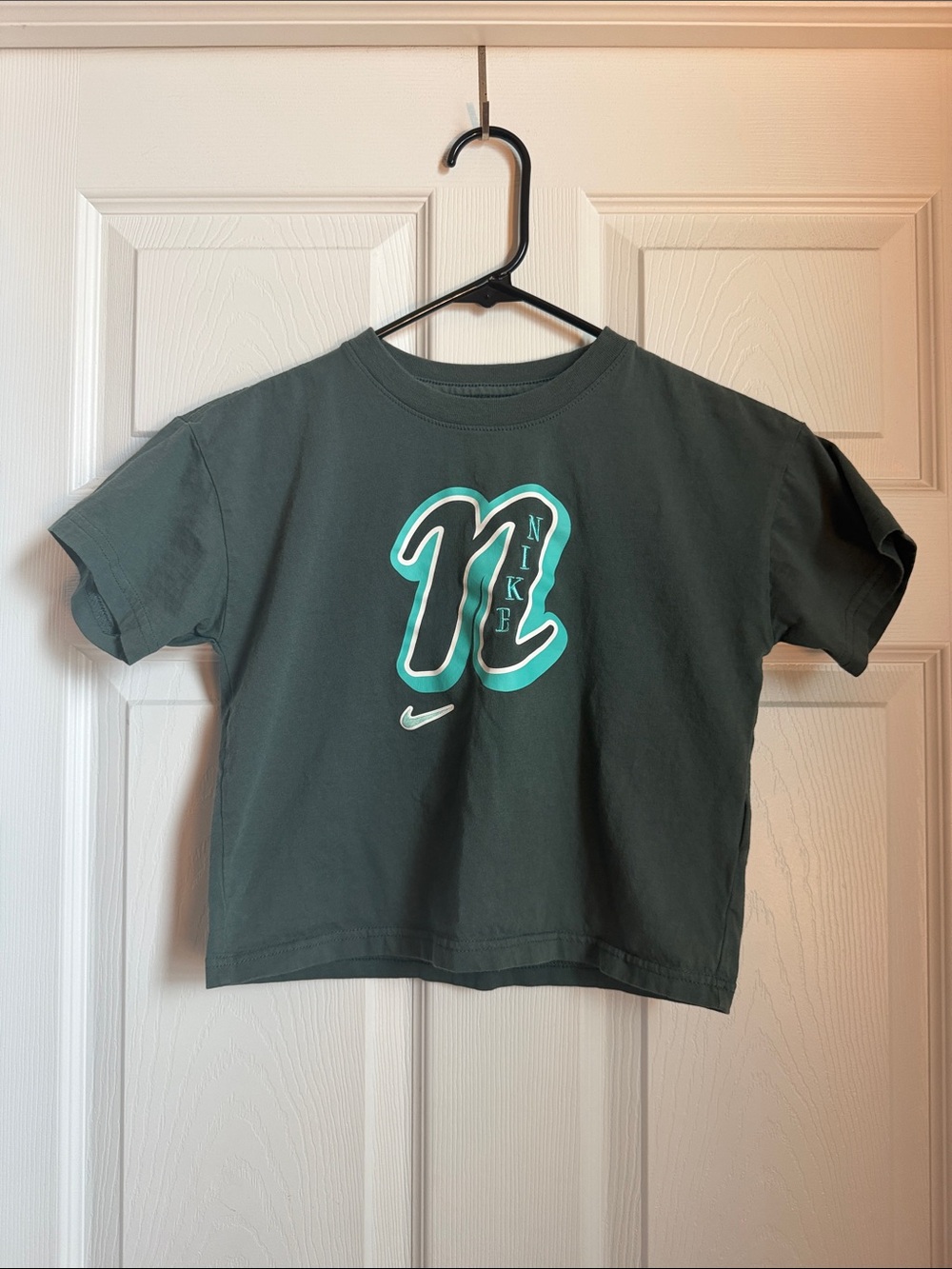 Nike Kids Forest Green Graphic Tee with Teal Accent
